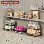 Miyawell 3-Tier Rolling Pantry Cart with Wheels, Stackable Wire Storage Floor Organizer for Kitchen Pantry Snack Shelves, Fruit Basket Stand, Vegetable Storage Rack for Food Snacks Onion Potato