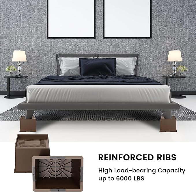 Bed Risers 6 Inch Heavy Duty, Oversized Furnitures Risers 6 inch Support 6000 lbs, Bed Table Rising Blocks, Fits for Couch, Sofa, Chair, Furniture Lifts 4 Pack,Dark Brown