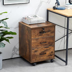 File Cabinet with Lock 3 Drawer Mobile Filing Cabinet with 360° Swivel Wheels, Under Desk Storage Cabinet Wooden File Organizer for Legal/Letter/A4 Documents, Home Office Storage (Brown)