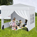 Tangkula 10x10 FT Pop Up Canopy, Outdoor Canopy Tent with 2 Removable Sidewalls & 2 Zippered Doors, Heavy-Duty Carbon Steel Frame, Wheeled Bag, 4 Sandbags, 8 Stakes, 4 Wind Ropes for Party Event