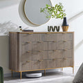 T4TREAM Fluted 9 Drawers Dresser, Modern Wooden Top Chest of Drawers with Curved Profile Design, Dresser TV Stand Drawer Organizers for Bedroom, Living Room, Hallway(Alder Grey)