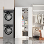 Kitchen Pantry Cabinet,71”Metal White Storage Cabinet with Doors and Shelves,Tall Cabinet with 2 Gold Hands for Dinning Room,Living Room