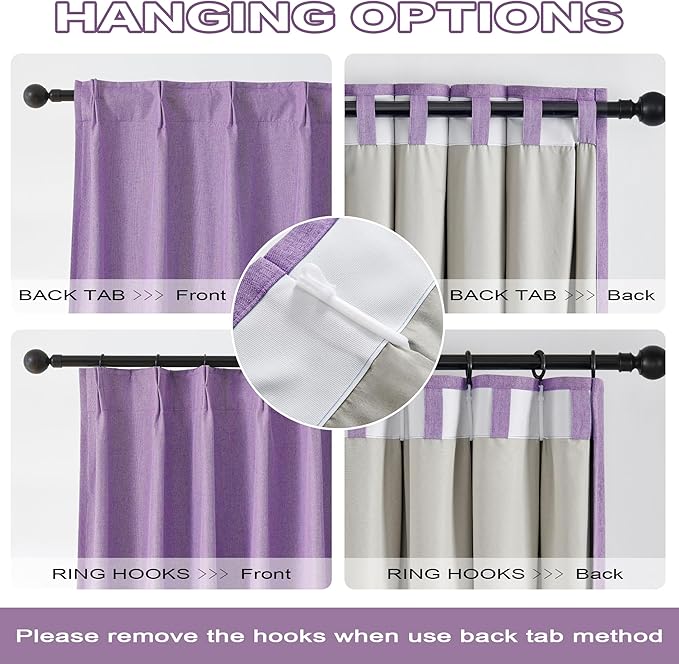 Pinch Pleated Blackout Curtains Purple 2 Panels,Back Tab Ceiling Viral Pleat Hooks Curtain for Track System,Thermal Insulated Drapes for Bedroom Living Room Dining Room,40 Wide x 63 Long