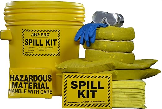 AWF PRO 20 Gallon Hazmat Spill Kit, 59 Pieces – 20 gal DOT Approved Drum, Socks, Pads & Pillows, & Accessories