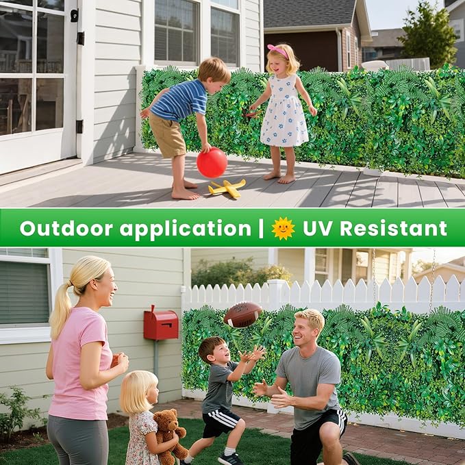Artificial Grass Wall Panels for Indoor Outdoor, 16 Pack 20"x20" (44.53 Sq.Ft), Boxwood Panels, Greenery Backdrop for Home & Event Decor for Wedding with DIY Vine, Violet Flower, Light Strip