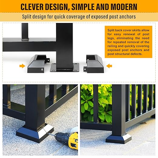 2.5"x2.5"（Actual: 2.5"x 2.5"） Deck Post Base Cover Decorative Post Base Trim Skirt Black Aluminum 2Pack
