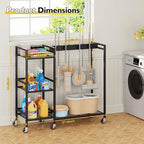 Broom Holder with Cleaning Supplies Organizer, Movable Broom Closet Storage Cabinet with Cleaning Caddy, Cleaning Cart with Mop Rack, Janitorial Housekeeping Cart on Wheels, Laundry Room Organization