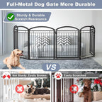Full Metal Free Standing Dog Gate with Door for Indoor Barriers,144'' Extra Wide 32'' Tall Dog Gate for Doorways,Large Openings,Decks,Freestanding Portable Pet Fence(6 Panels,Black)