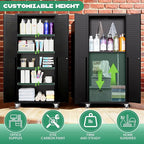 Rolling Tool Cabinet with Pegboard, 71" Tool Cabinets with 4 Adjustable Shelves for Garage, Tool Room, Assembly Required(Black)