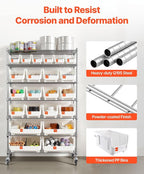 VEVOR 7-Tier Rolling Bin Storage Rack, 22 Organizer Bins, Bin Rack Storage Steel Wire Shelving System with Wheels, Mobile Tool Organizer for Garage, Warehouse, Office, Restaurant, Classroom, Kitchen