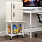 SunnyPoint 2-Tier Under Desk Printer Stand with Storage Shelf and Steel Frame, Industrial Mobile Printer Cart Holder with Lockable Improved Industrial Wheels for Home and Office (WHT)