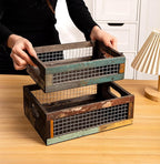 TIMRIS Set of 2 Rustic Wooden Countertop Baskets, Farmhouse Distressed Nesting Boxes, Small Decorative Wooden Storage Crates, Reclaimed Wood Organizer Baskets with Wire Mesh (Random)