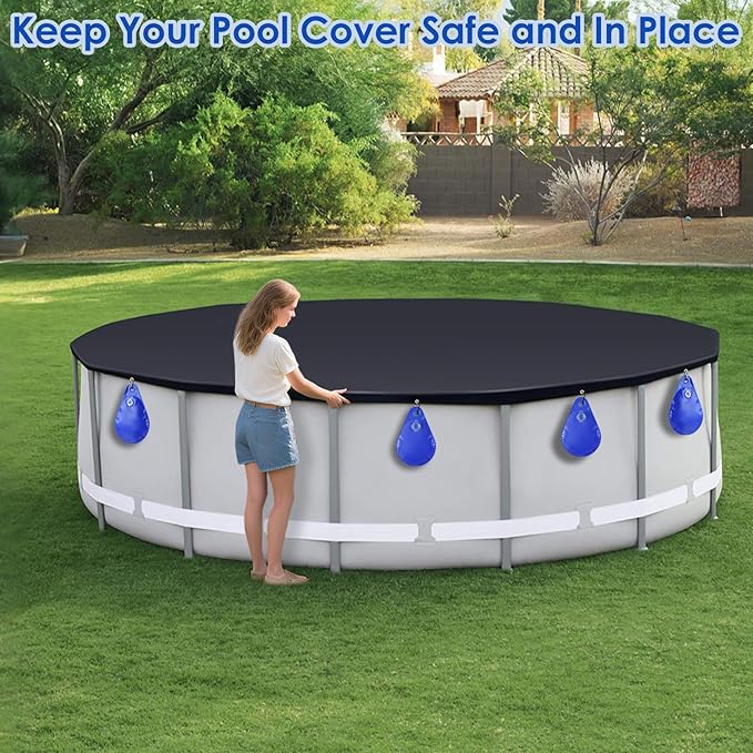 12 Pack Pool Cover Weights with Hooks, Thick PVC Leakproof Swimming Pool Cover Hanging Bags, Antifreezing Winter Tarp Weights Bag for Above Ground Pool Cover
