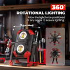 Yzoni 2 Pack LED Work Light Rechargeable, 2 COB 2500LM Folding Portable Flood Light with Magnetic Base and 360° Rotation Stand, Spotlights for Camping Car Repairing Emergency Job Site Lighting