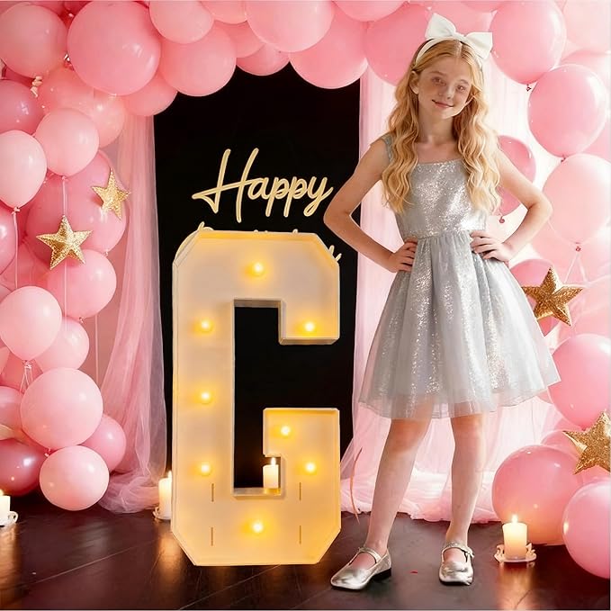3FT/36 Inch Marquee Light up letters with Warm Lights,White Marquee letter A-Z for Birthday Party Large Mosaic Frame Letter Cardboard Pre-Cut Foam Board Sign Diy Decorations Anniversary (G)