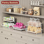 3-Tier Rolling Pantry Cart with Wheels, Stackable Wire Storage Floor Organizer for Kitchen Pantry Snack Shelves, Fruit Basket Stand, Vegetable Storage Rack for Food Snacks Onion Potato, White