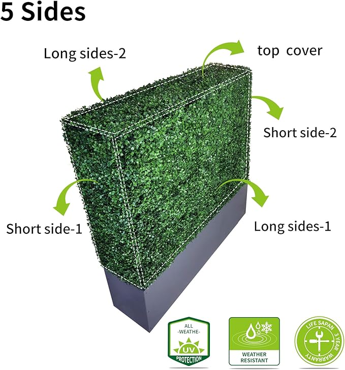AGPL Artificial Hedge Wall with Dark Gray Color Stainless Steel Planter Box and Caster. Moveable Privacy Decorative Wall 48" W x12“D x 82“H …