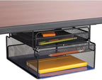 Safco 3244BL Onyx Mesh Deluxe Under Desk Hanging File & Paper Organizer, Black, Steel Construction, 2 Compartments, Tabletop or Desktop. Perfect for Home, Office & Classrooms, Black