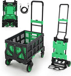 2-in-1 Folding Hand Truck with Folding Basket, Collapsible Hand Truck Dolly with Retractable Handle & 4 Wheels, 330 LB Capacity Portable Dolly Cart for Moving, Shopping, Green