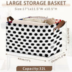 Soccer Ball Storage Basket Large 17x11.5x10.5 Inche-Collapsible Fabric Organizer Bin with Handles for Sports Room, Game Day Decor, Kids-Decorative Hamper with Classic Black & White Design-Single Pack