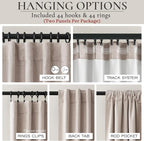 Extra Wide 70 Inch Blackout Curtains 96 Inches Long for Living Room, Rustic Boho Room Darkening Textured Linen Pleated Dining Room Insulated Ceiling Track Window Drapes 70"W x 96"L 2 Panels