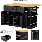 Yayzy Rolling Kitchen Island with Drop Leaf & Storage, Mobile Kitchen Cart on Wheels with 5 Open Shelves, Towel Rack & Power Outlet for Kitchen and Dining Room, Black, 53-Inch