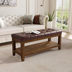 Solid Rubber Wood Shoe Bench, Easy-Clean PU Upholstered Seat, 770LB Load, Space-Saving Storage for Entryway/Living Room, Easy Assembly, Vintage Style, 43.3"x15.7"x17.7", Brown, UASND65R
