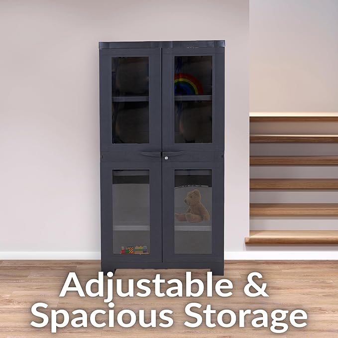 Sunnydaze Storage Cabinet with 4 Acrylic Glass Doors - Plastic Storage Cabinet - 48.75" H - Garage, Office, Home, Laundry Room