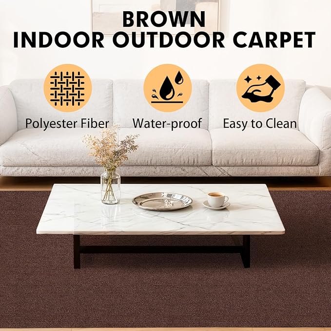 Marine Carpet,5 FT x 15 FT Brown Indoor Outdoor Carpet 0.2" Thick Boat Carpet with Water-Proof TPE Backing, Non-Slide Outdoor Marine Carpet Roll for Home, Patio, Porch, Deck