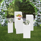 5Pcs Metal Square White Pedestal Stands, 5 Pack Flower Display Rack Dessert Table Cube Party Decoration Pillars for Wedding Ceremony Birthday Art Show 18''+20''+24''+30''+35''