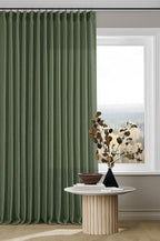 Thick Linen Olive Green Curtains 96 Inches Long for Living Room Bedroom Aesthetic Pinch Pleated Drapes with Hooks Rings Back Tab Light Filtering Ceiling Floor Custom Made Memory Trained Curtain Loden