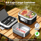 Cordless Heated Lunch Box for Men, 6.3 Cup 100W Electric Lunch Box Food Warmer with 24000mAh Battery for Self Heating, Including Cutlery, Insulated Bag and Divider for Women Adults(Black+White)