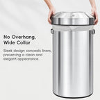 EKO 32-Gallon Round Stainless Steel Open Top Trash Can, Large Commercial Waste Bin with Detachable Lid and Carrying Handle, Brushed Metal Garbage Bin for Home, Office, Restaurant, Restroom