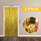 2 Pack Gold Backdrop Birthday Decorations Foil Curtain Backdrop Gold Streamers Dance Party Decorations Photo Booth Props for Bachelorette Decorations Christmas Halloween New Years Eve Party Supplies