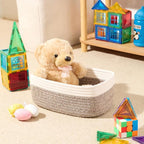 Small Storage Baskets for Organizing | Closet Organizer Bins | Shelf Toy Basket | Woven Rope Baskets | Cube Decorative Box | Shallow Basket | 11.5x7.5x4.7” | 3 Packs White Brown