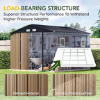 Breezz Outdoor Storage Shed 10 x 10ft. Utility Tool Shed Metal Storage Garden Shed with Lockable Doors, Windows & Metal Frame Floor for Patio Storage,Brown