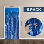 5 Pack Foil Curtain Backdrop Blue Metallic Tinsel Foil Fringe Curtains Photo Booth Props for Birthday Wedding Engagement Baby Shower Bachelorette Christmas Holiday Celebration Party Decorations