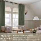 Thick Linen Olive Green Curtains 96 Inches Long for Living Room Bedroom Aesthetic Pinch Pleated Drapes with Hooks Rings Back Tab Light Filtering Ceiling Floor Custom Made Memory Trained Curtain Loden