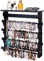 4-Tier Wall-Mounted Wooden Bracelet Holder – Black Jewelry Display with Storage Shelf, Hanging Organizer for Bracelets, Bangles, Watches, Necklaces & Accessories – Space-Saving Jewelry Rack for Home