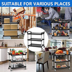 3-Shelf Service Cart，42" Wx20 Dx39 H，360 Lbs Heavy Duty Utility Cart ，Rolling Cart with Lockable 360° Swivel Wheels for Foodservice, Restaurant & Cleaning，Black
