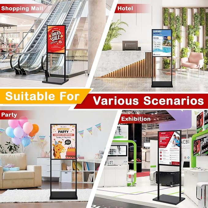 Sign Stand Heavy Duty - 19.6 x 27.5 Inch Double Sided Poster Stand for Display Board Foam, Black Pedestal Floor Standing Sign Holder for Event Store Restaurant Exhibition Business Party