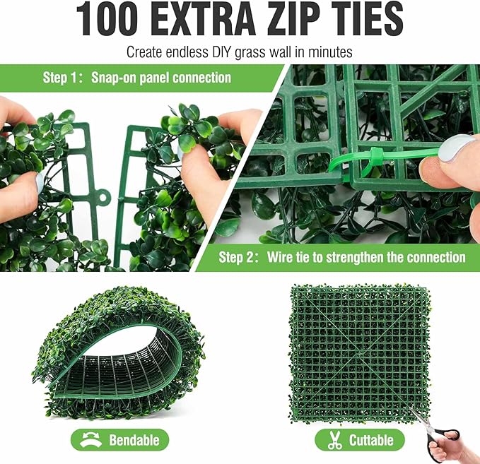 KASZOO 12Pack 20"x20" Artificial Boxwood Grass Backdrop Panels Topiary Hedge Plant, UV Protected Privacy Hedge Screen Faux Boxwood for Outdoor,Indoor,Garden,Fence,Backyard,Greenery Walls