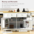 Rolling Kitchen Island with Drop Leaf & Power Outlet, Large Kitchen Islands Cart on Wheels, Movable Kitchen Island with 5 Open Storage Shelves & Towel Rack for Kitchen, Dining Room, 48-Inch, White