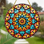 Acrylic Stained Panel Hanging-Radiant Floral Display Round Window Hanging Ornament,Wall Art Panel for Indoor/Outdoor Decor,Gift,Birthday for Women, Men, Wife, Aunt, and Mom 7.8in