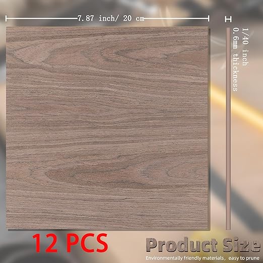 GSCIT Club 12 PCS Walnut Wood Veneer, 8 inch x 8 inch Wood Edge Banding Pre-glued Flexible, Veneer Tape Banding for Cabinet Repair Furniture Restoration