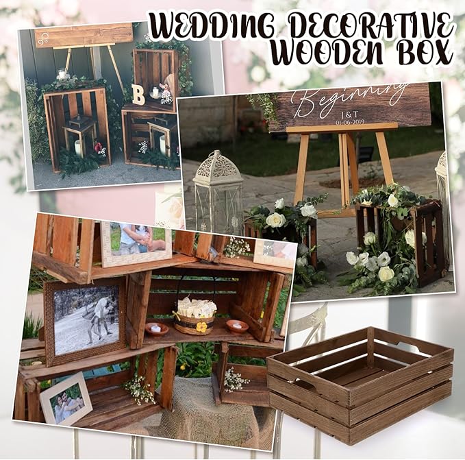 Soaoo 3 Pcs Decorative Nesting Wooden Crates for Storage Display, 3 Sizes Rustic Wood Decorative Storage Crates with Handle Farmhouse Crate Box Container(Stone Gray)