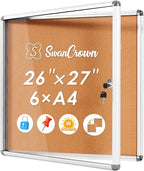 SWANCROWN Enclosed Cork Bulletin Boards Wall-Mounted Noticeboard Protective Display Case for Retail School Apartment 28x26 inch (6xA4)