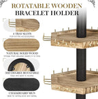 LadyRosian 3-Tier Wooden Rotating Jewelry Display Stand | Bracelet & Keychain Organizer with Advertising Board | 54 Hooks Rustic Holder for Vendor Booth & Stores (3-Tier Round Hexagon)