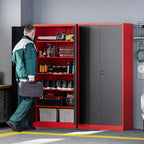 Letaya Metal Storage Cabinets with Lock, 72" Tall Locker Organizer Steel Cabinets, Adjustable Layers Shelves 2 Doors for Home, Office, Warehouse,Garage(Black Red)