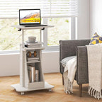 Tangkula Mobile Lectern Podium, Height Adjustable Podium Stand, Standing Sit-to-Stand Desk, Rolling Cart Laptop Desk with Swivel Top Movable Wheels & Storage